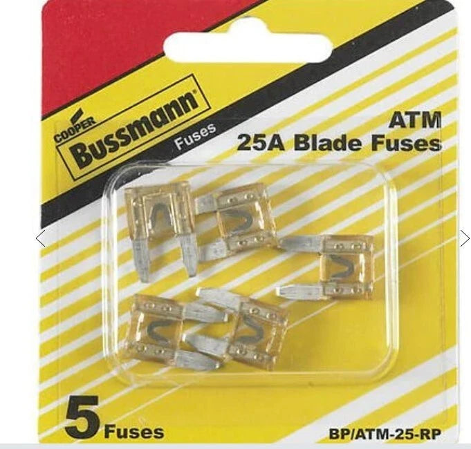 Pack of 5 Clear Blade Fuses for Cooper Bussmann (ATM-25-RP)