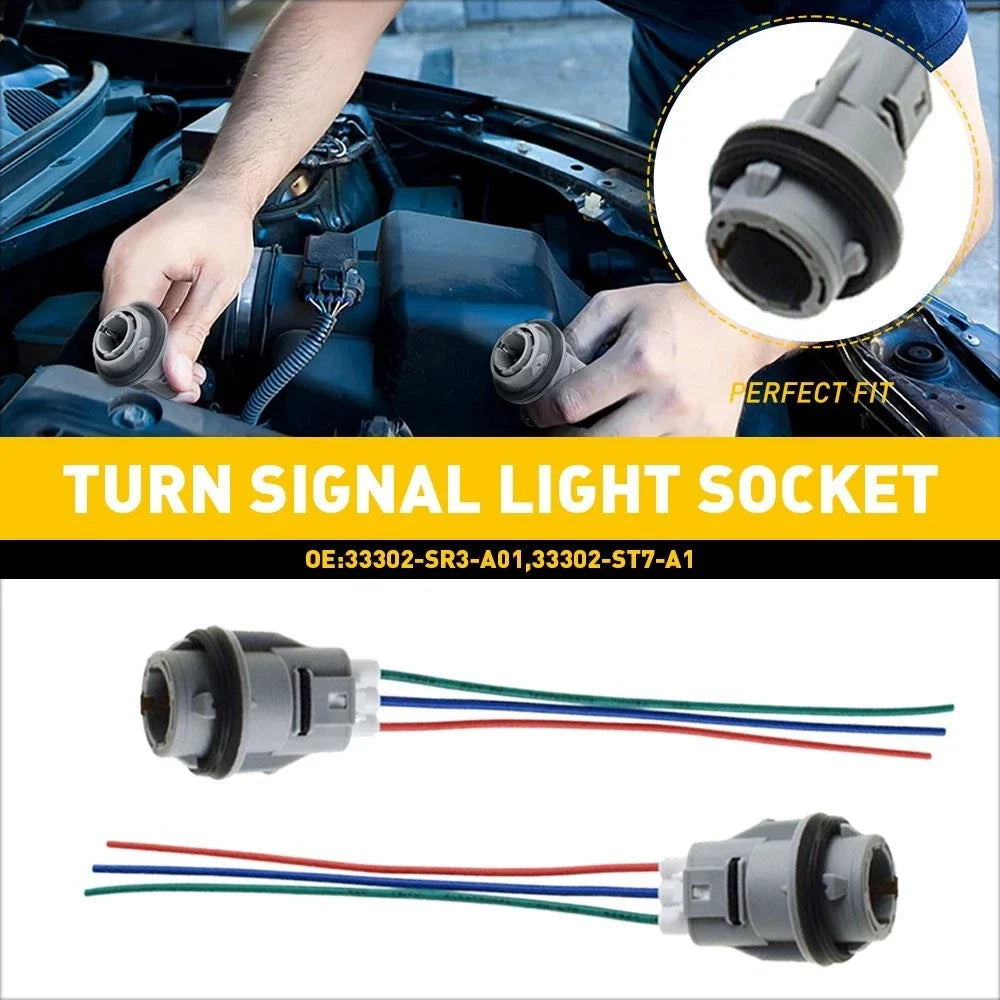 2 Front Turn Signal Light Socket Connector Harness W/ 3-Wire for Honda Civic