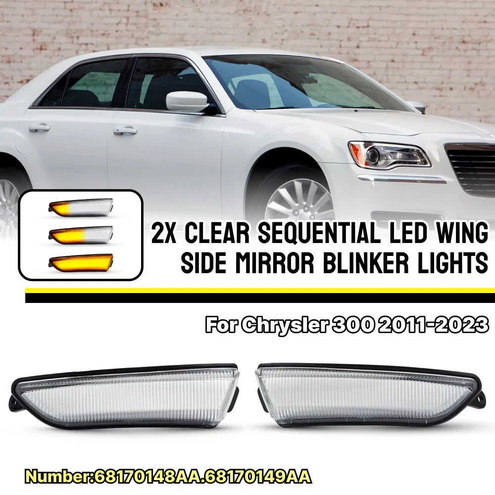 Clear LED Wing Side Mirror Blinker Turn Signal Lights for Chrysler 300 (2011–2023)