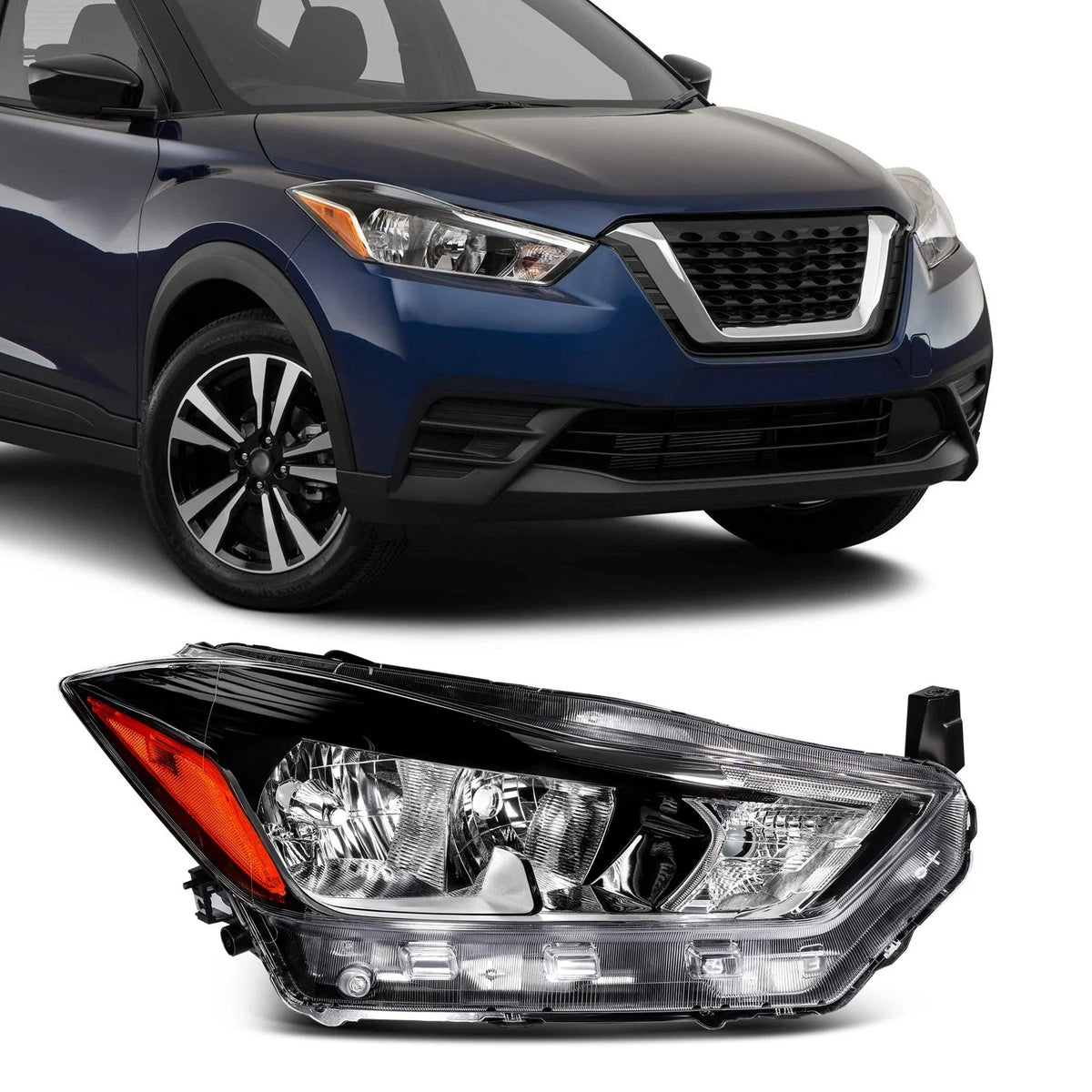 Right Passenger Side Headlight for Nissan Kicks 1.6L (2017–2020) - Black Amber