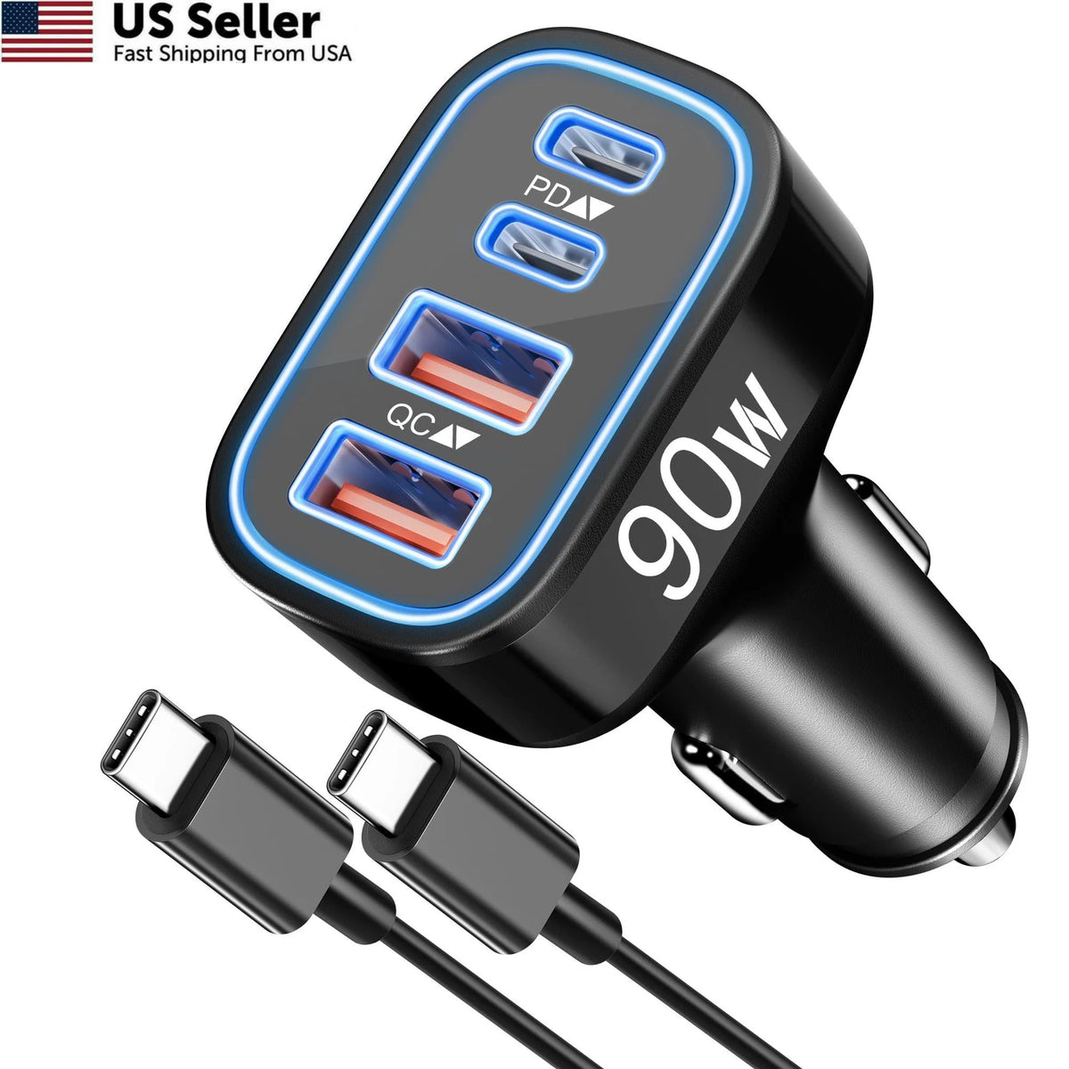 90W 4-Port USB C Car Charger for Samsung Galaxy (2019–2023)
