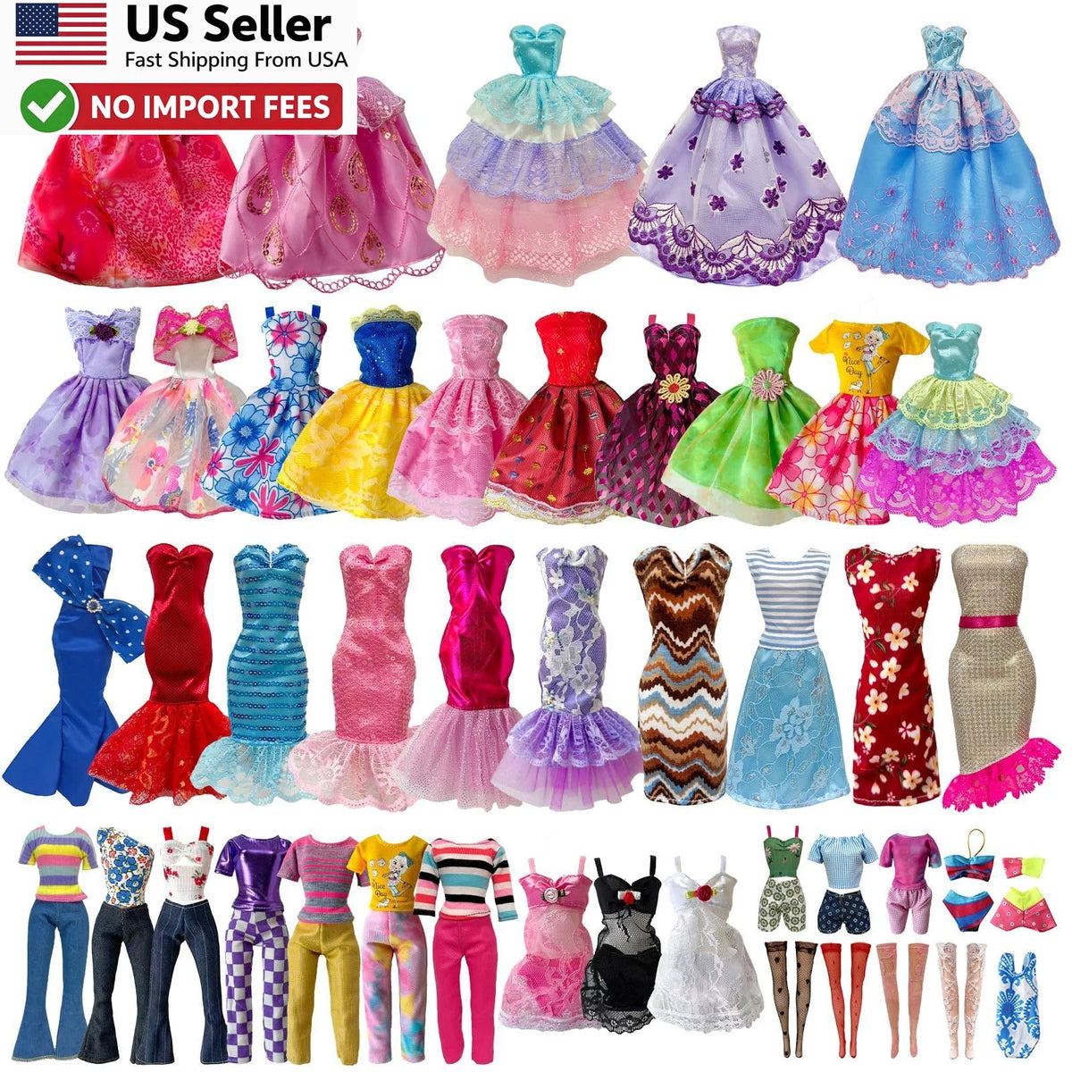 19Pcs Doll Clothes Outfit Set for 11.5in Dolls