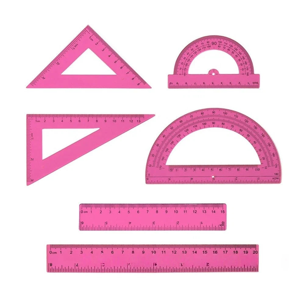 6PCS Clear Math Set Plastic Rulers Protractors Triangles Measuring Tools