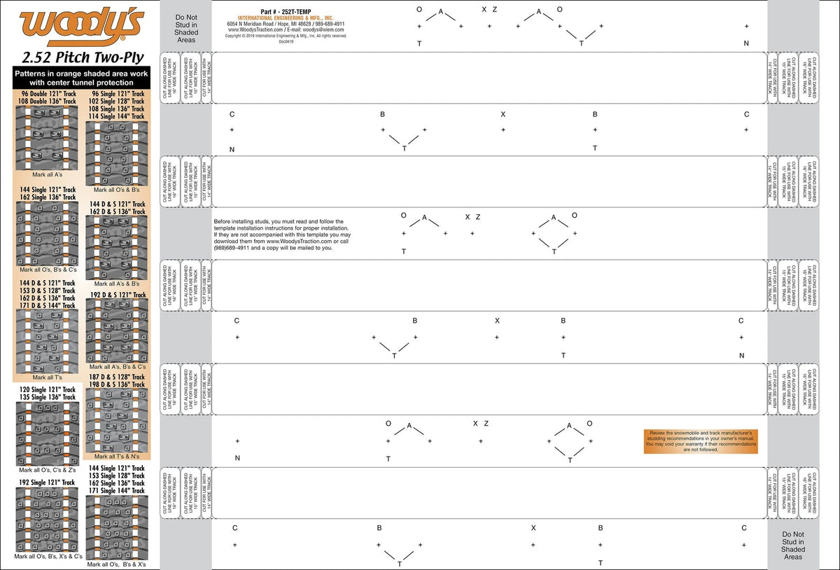 2X 2.52" Pitch 2-Ply Stud Template for Woodys Track Studding Tool (252T-TEMP)