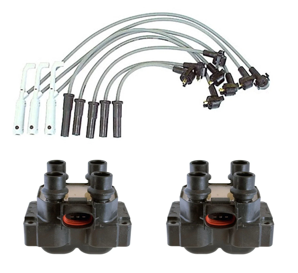 2X Ignition Coils & Spark Plug Wire Set 8mm for Ford Mazda 2.3L 2.5L L4