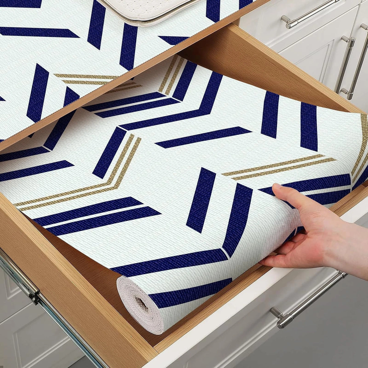 Stripe Shelf Liner for Kitchen Cabinets (11.8"W x 118.1"L)