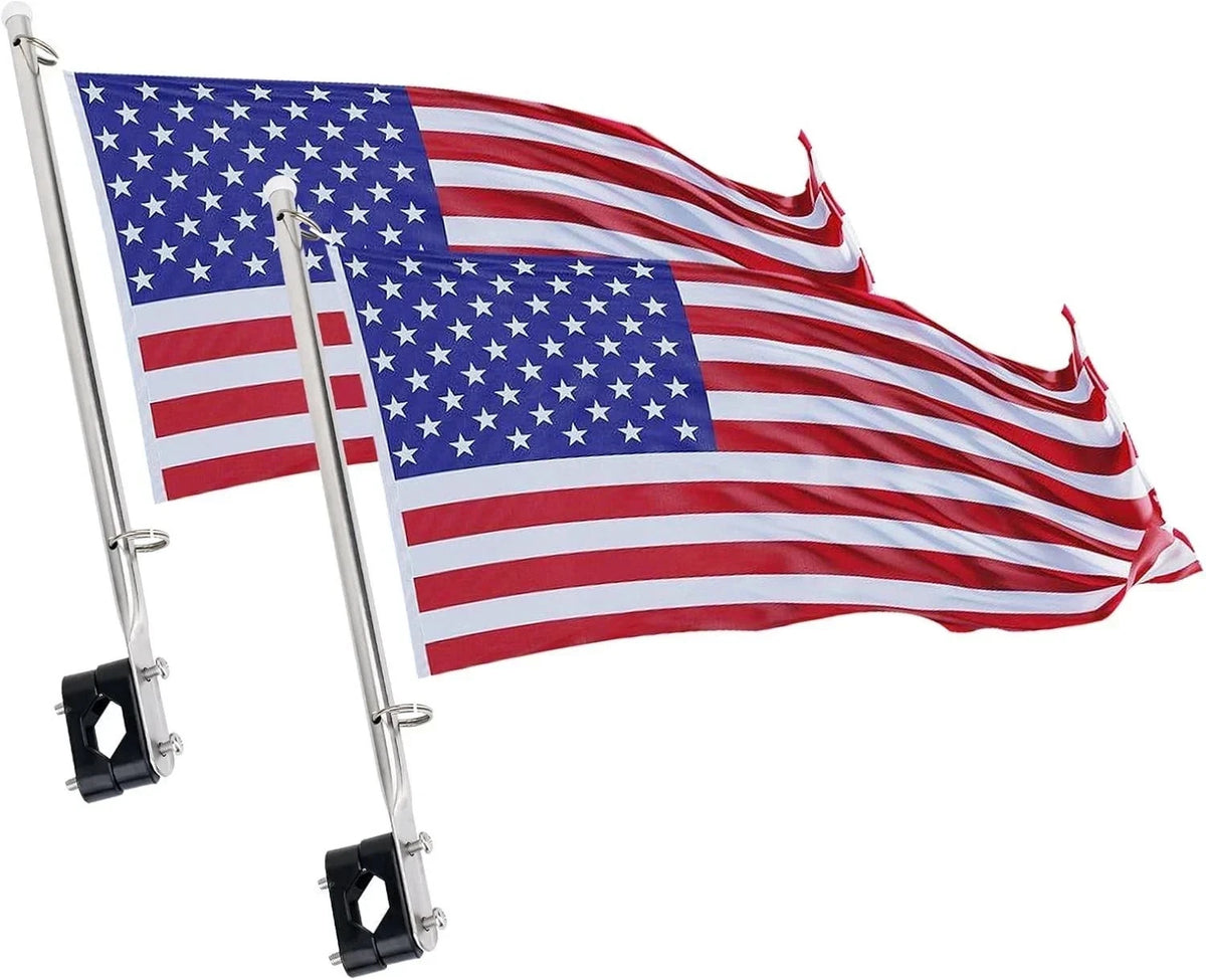 2 Pack Universal Boat Flag with Pole Kit Stainless Steel Rail Mount