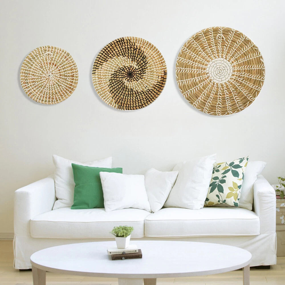 Set of 3 Wall Baskets for Boho Decor - Woven Hanging Art