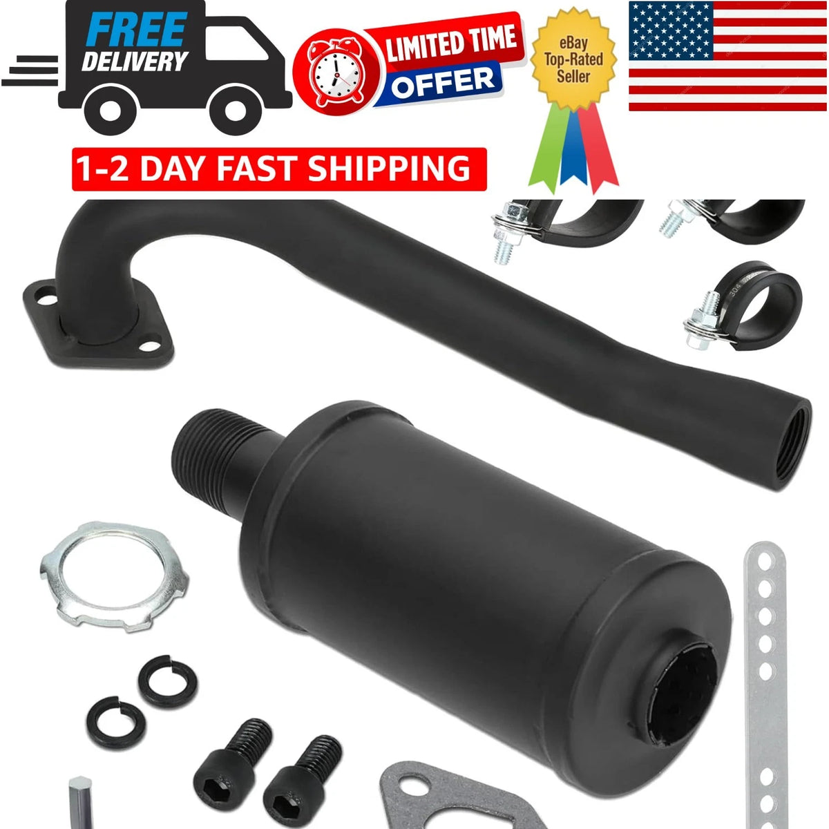 Exhaust Pipe Muffler Silencer Kit for Predator 212cc 196cc 6.5hp (Non Hemi)