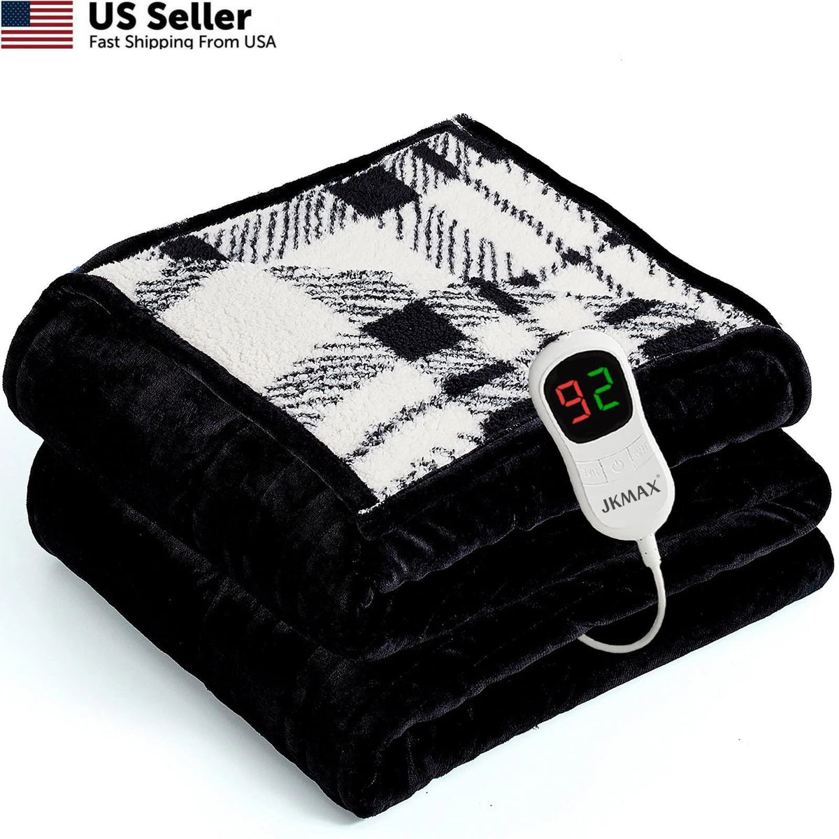 Heated Electric Blanket for Full Size Bed (72"x84", Black)