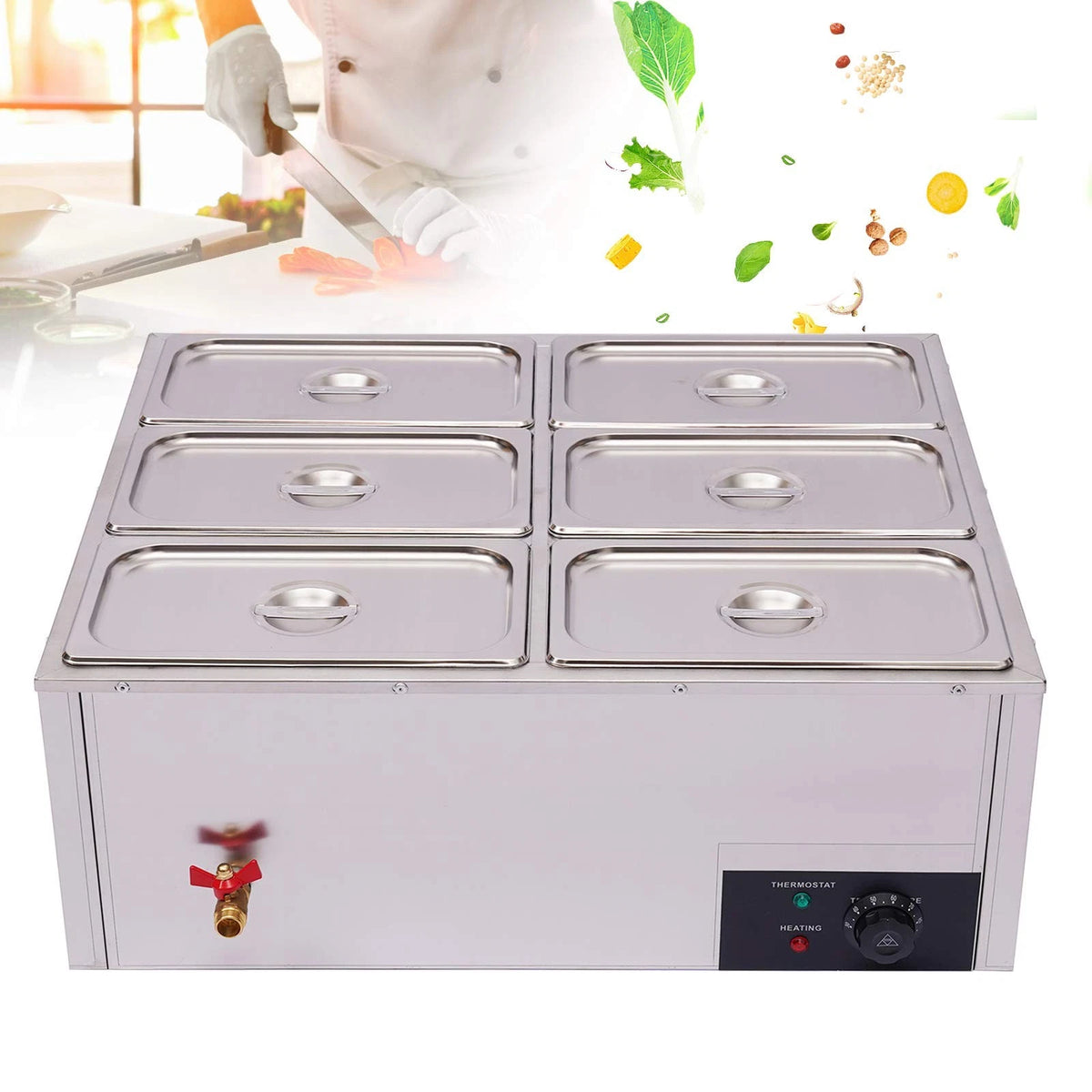 6-Pan Bain Marie Buffet Countertop Steam Table for Commercial Use