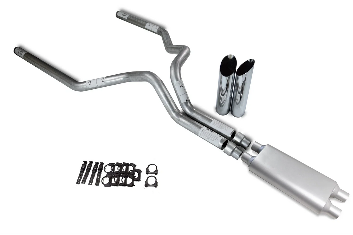 3" Dual Exhaust for Chevy GMC 2500 (2000–2006) - Dual Inlet, 2 Chamber, Slash Tips