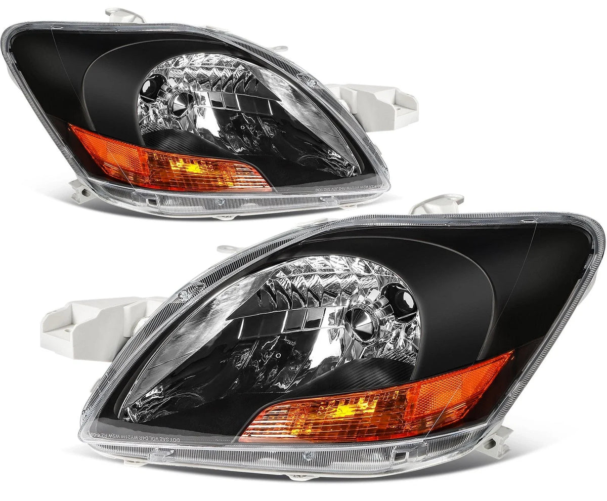 2X Headlight Assembly for Toyota Yaris (2007–2011) - Black Amber