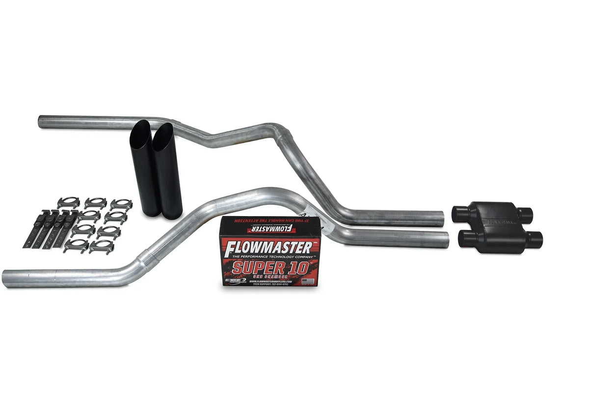 Dual Inlet Exhaust Kit for GM 1500 (1996–1999) - Flowmaster Super 10, Black Tips