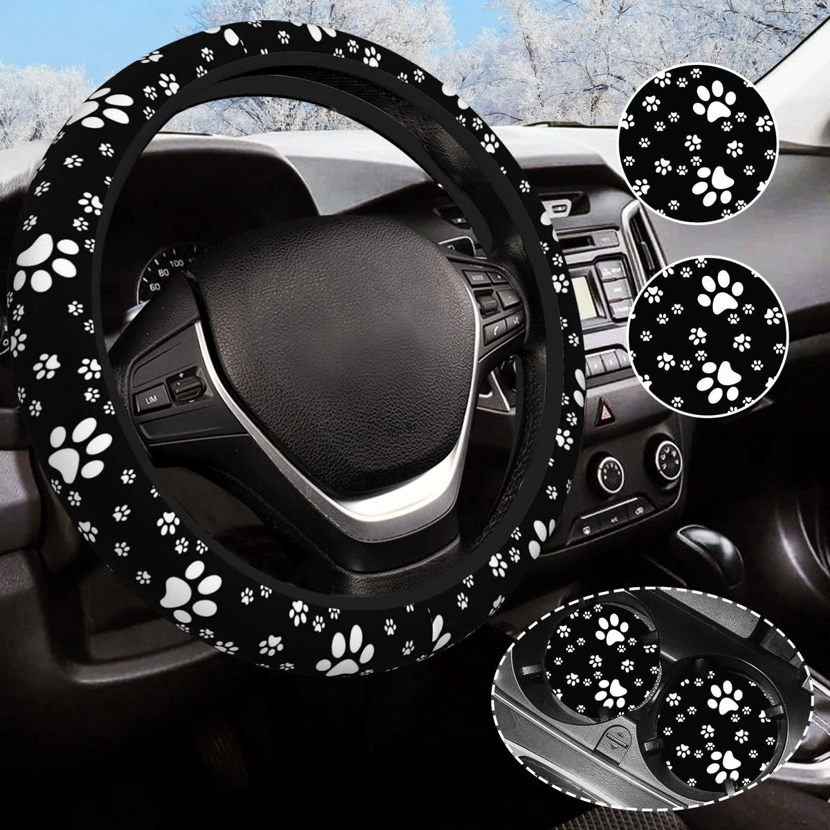 Paw Print Steering Wheel Cover for Universal Fit (14.5")