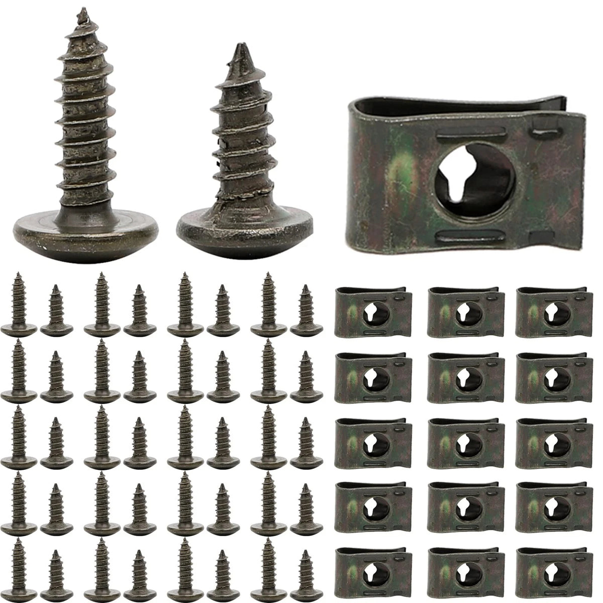 200Pcs Automotive U Tape Clip Fastener Kit with Self-Tapping Screws
