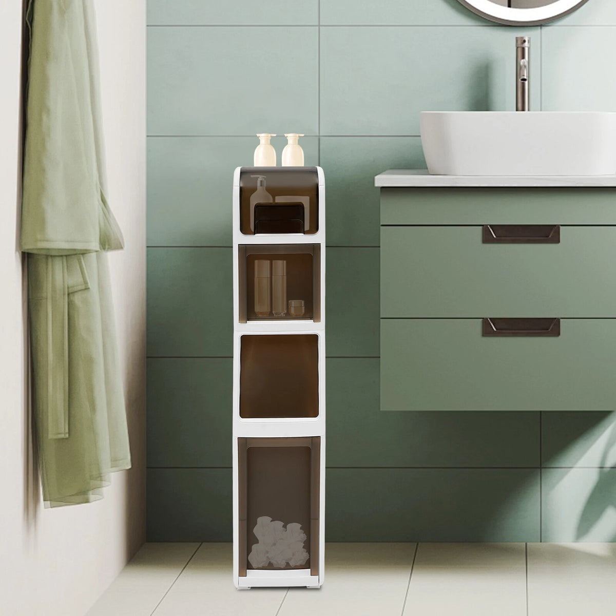 4-Tier Bathroom Floor Cabinet with Drawers for Bathroom Storage
