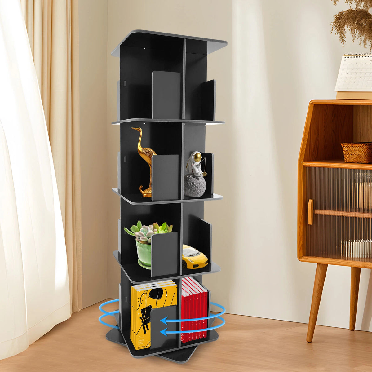 4-Tier Corner Bookcase with Rotating Design for Small Spaces
