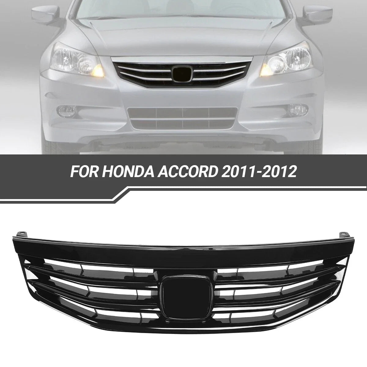 Front Bumper Upper Gloss Black Mesh Grill Grille for Honda Accord (2011–2012)