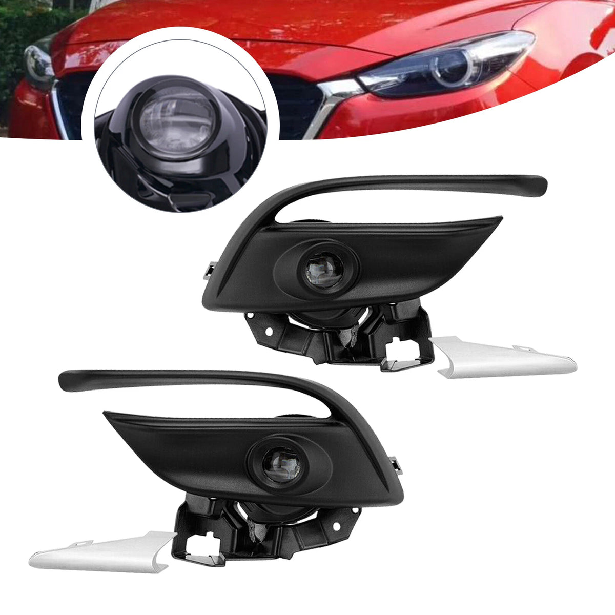 LED Bumper Fog Lights for Mazda 3 (2017–2018) Chrome Trim Bezel