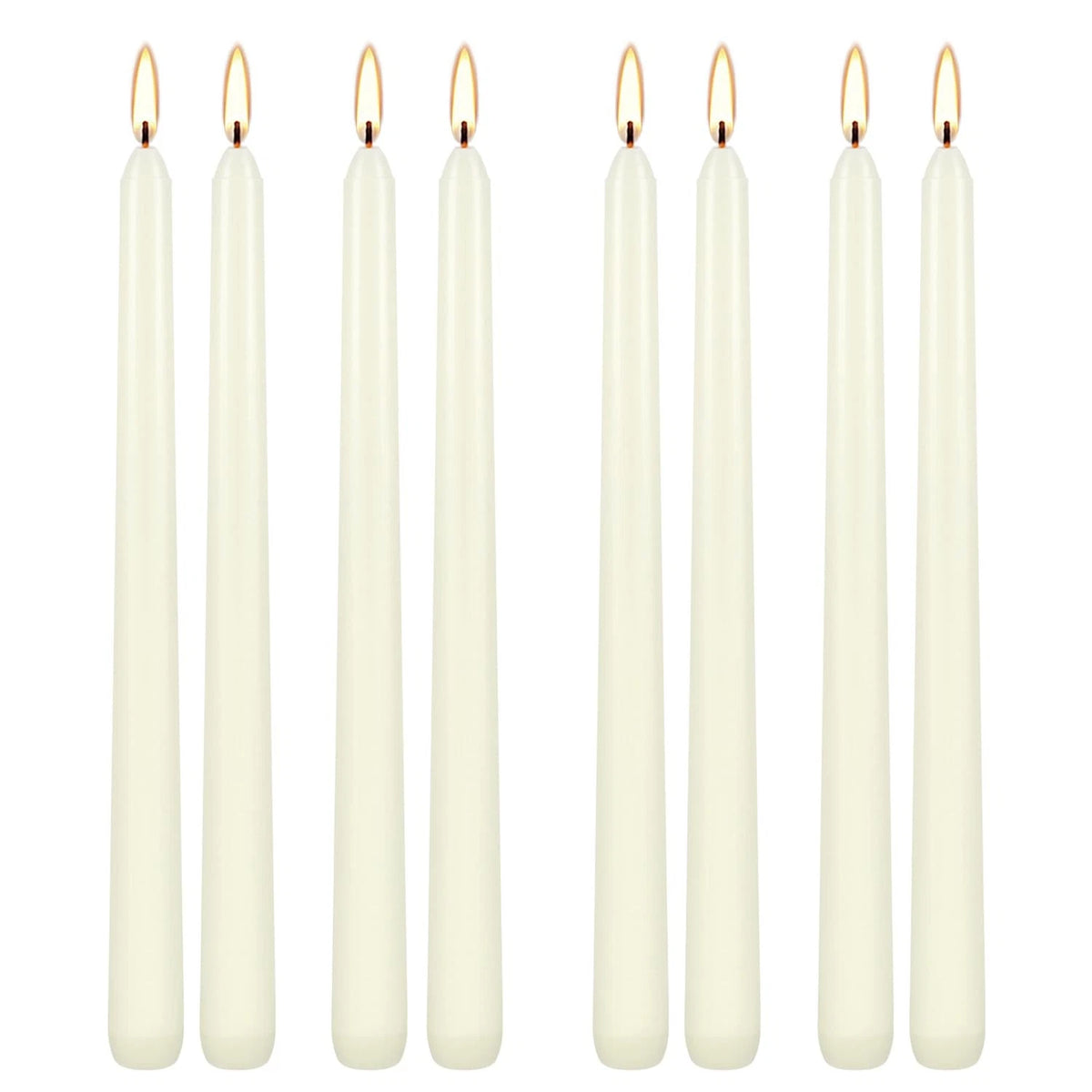 8 Pack Ivory Taper Candles 10 Inch Tall 3/4" Black