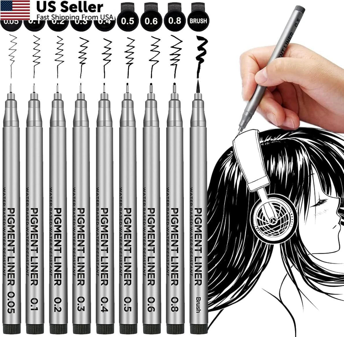 9 Pcs Micro-Line Pens for Waterproof Black Fineliner Archival Ink
