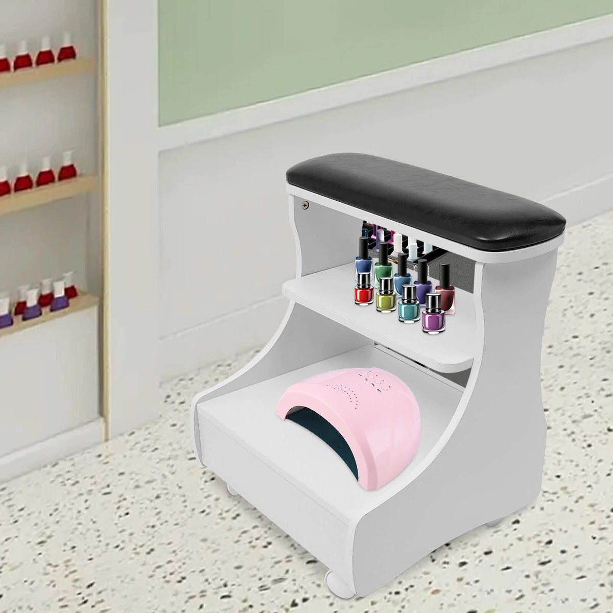 Foot Rest Stool with Wheels for Pedicure Manicure Trolley