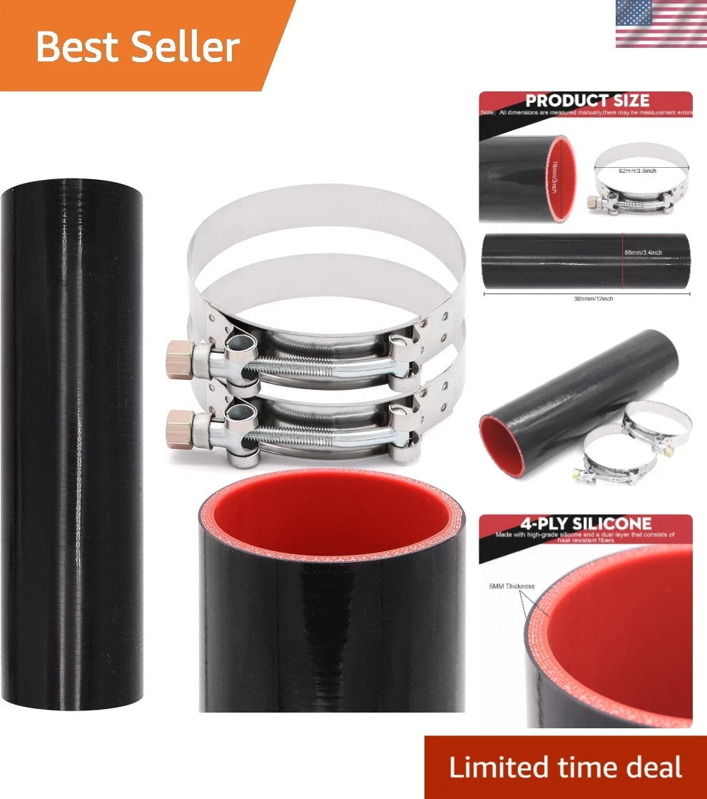 Set of 2 Silicone Coupler Hose 3 Inch x 12 Inch with Stainless Steel Clamps