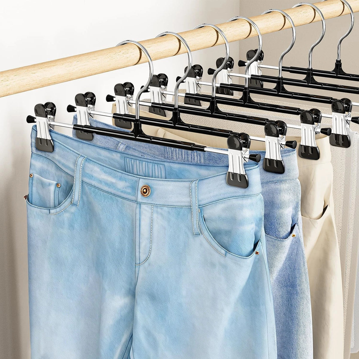 10X Pants Hangers with Clips for Women - Space Saving 12 Inch