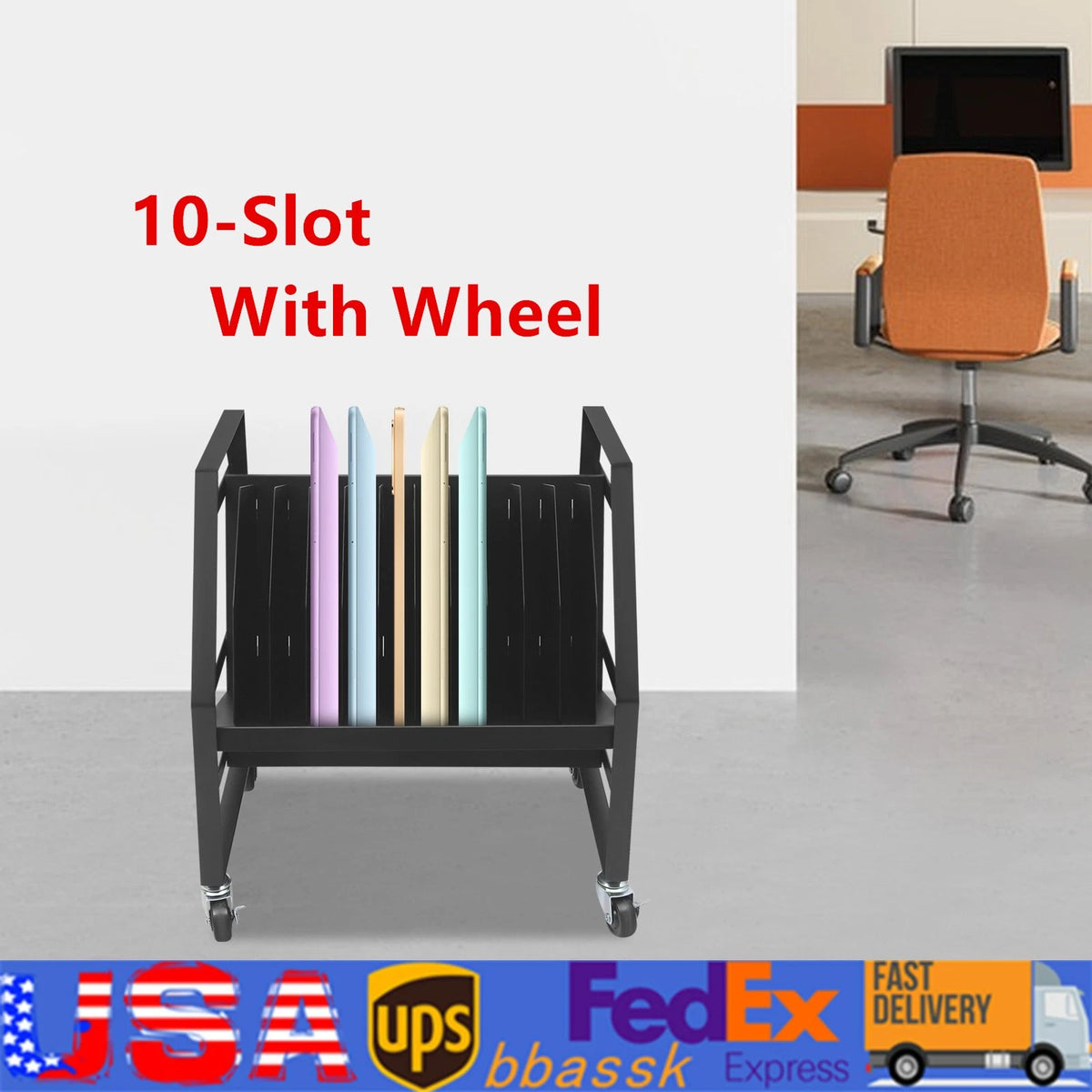 10 Position Mobile Storage Cart for Laptop Tablet Charging Station