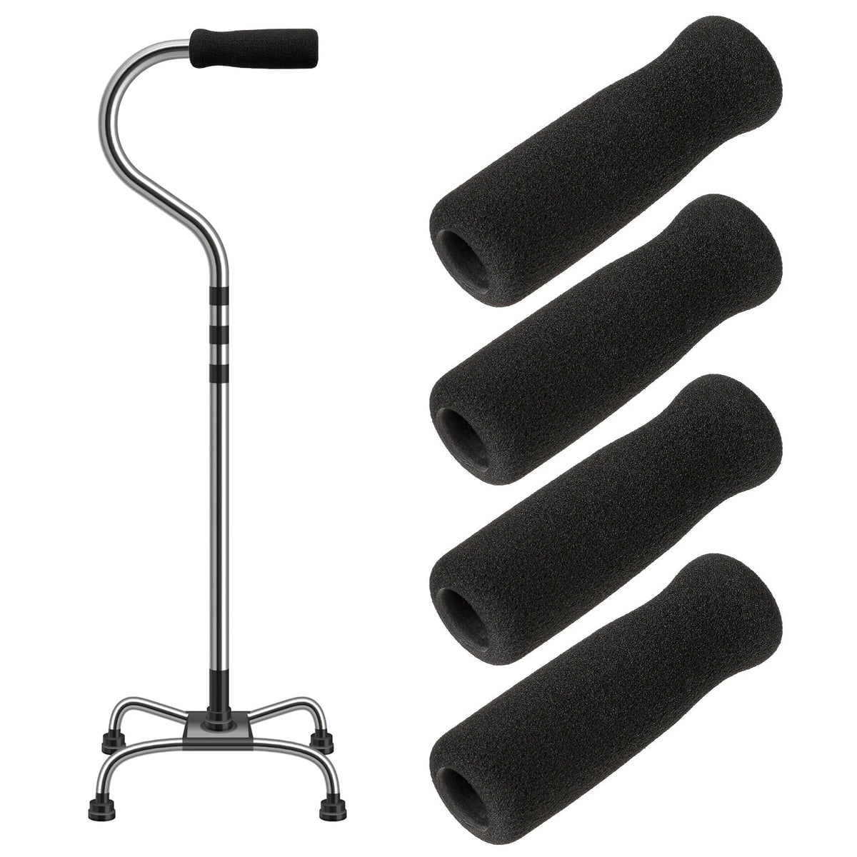 4 Pack Cane Grips for - Black Foam Offset Handle