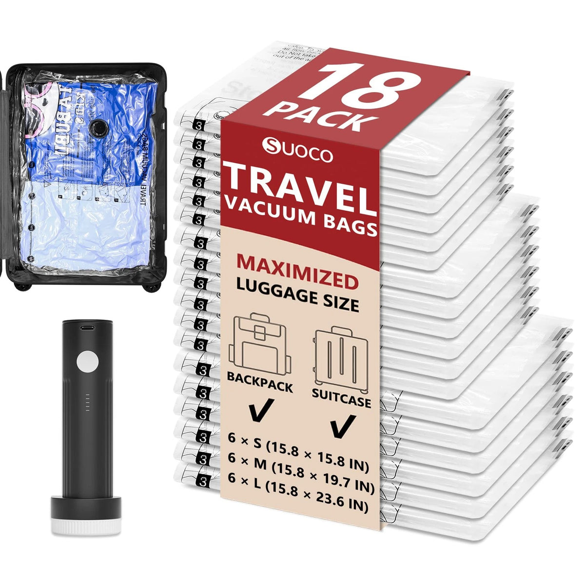 Travel Vacuum Bags for Clothing with Rechargeable Electric Pump