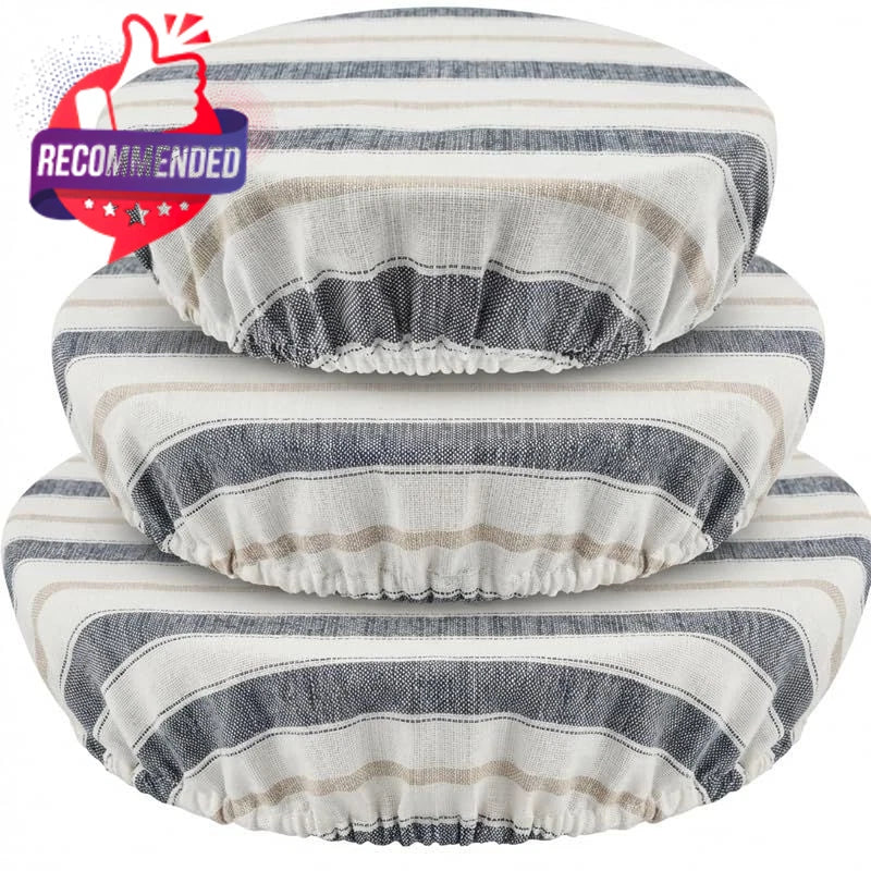 Set of 3 Reusable Linen Cotton Bowl Covers for Bread Proofing