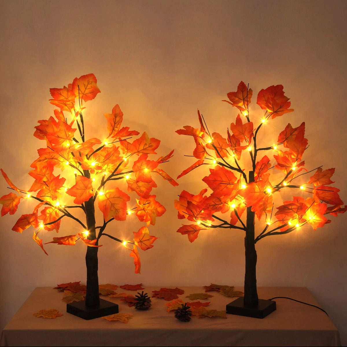 2X Lighted Maple Trees with 48 LED Lights for Fall Decor