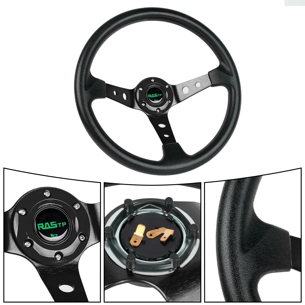 14" Black Universal Aluminum Racing Steering Wheel 6 Bolt for Drifting