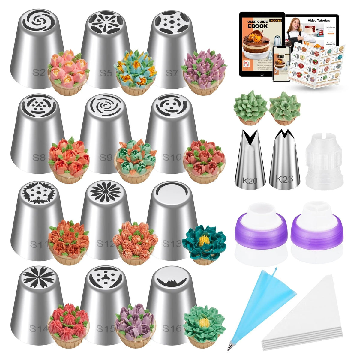 48Pcs Piping Tips Set for Russian Baking
