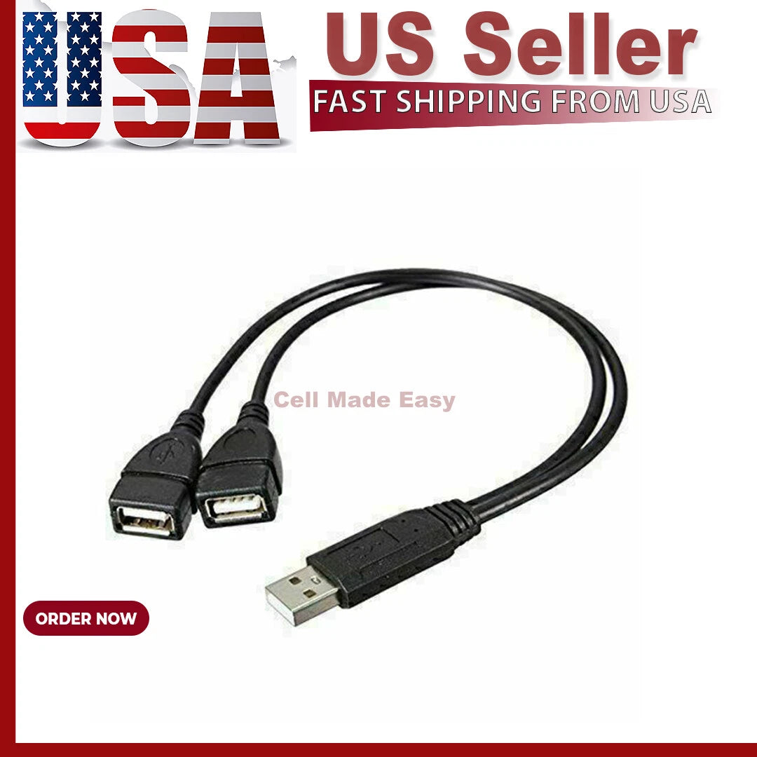 USB 2.0 A Male to Dual USB Female Y Splitter Hub Adapter Cable