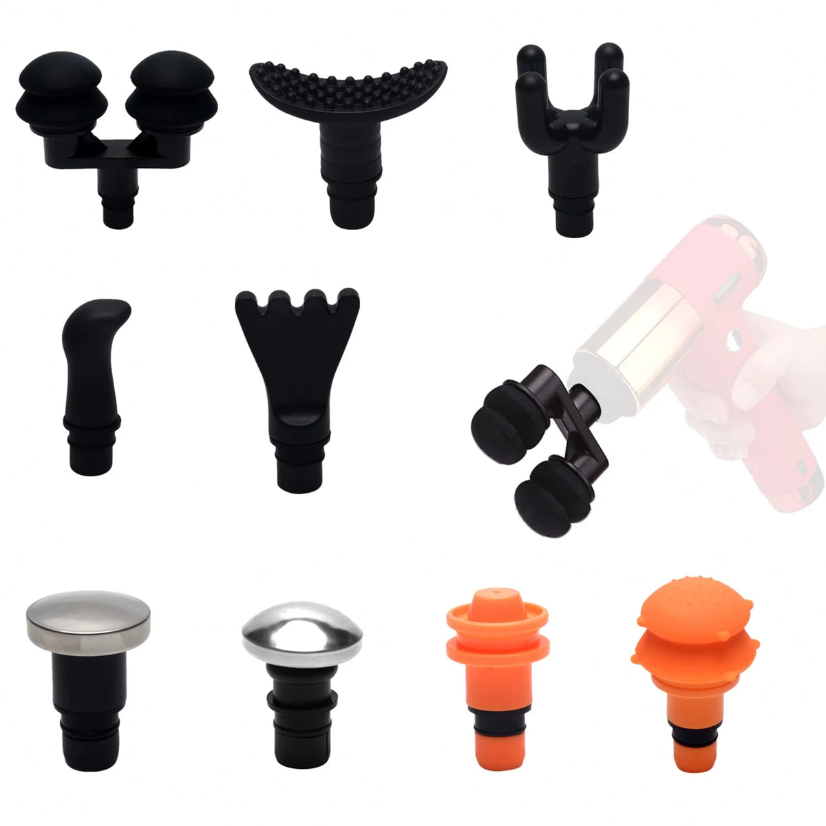 9Pcs Massage Gun Heads for Deep Tissue Therapy (Free Size, Black/Yellow)