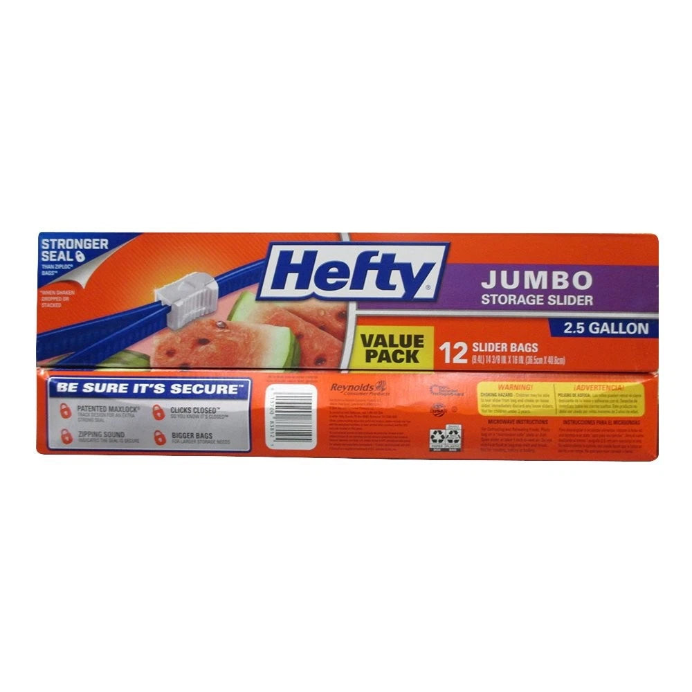 2X Hefty Slider Jumbo Storage Bags, 2.5 Gallon, 12 Count (Pack of 9)