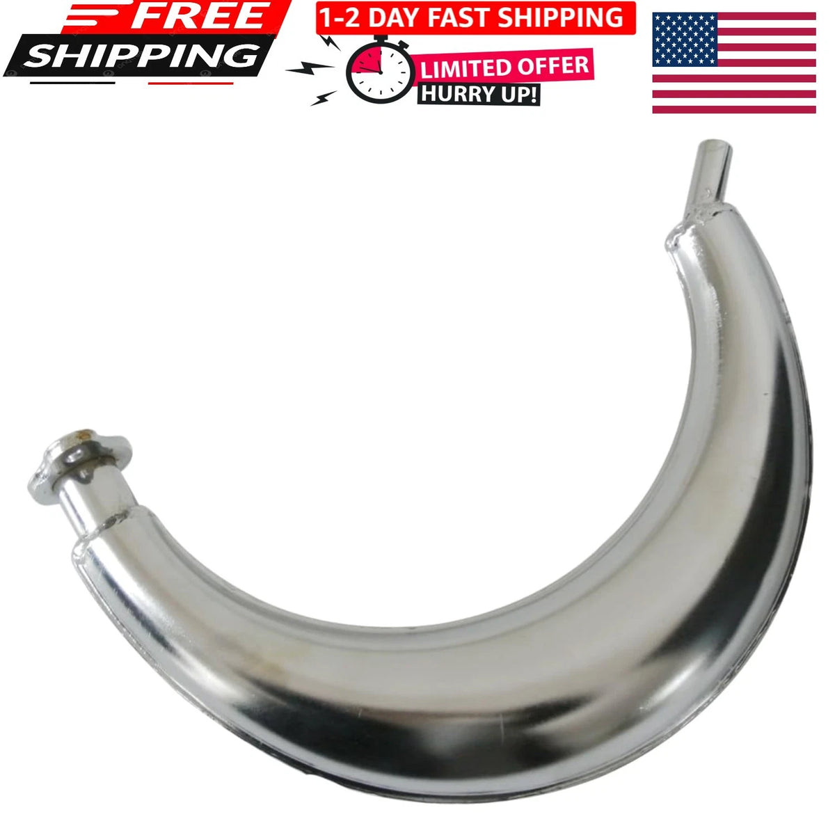 Curving Muffler Exhaust for Motorized Bicycle (49cc–80cc) Chrome