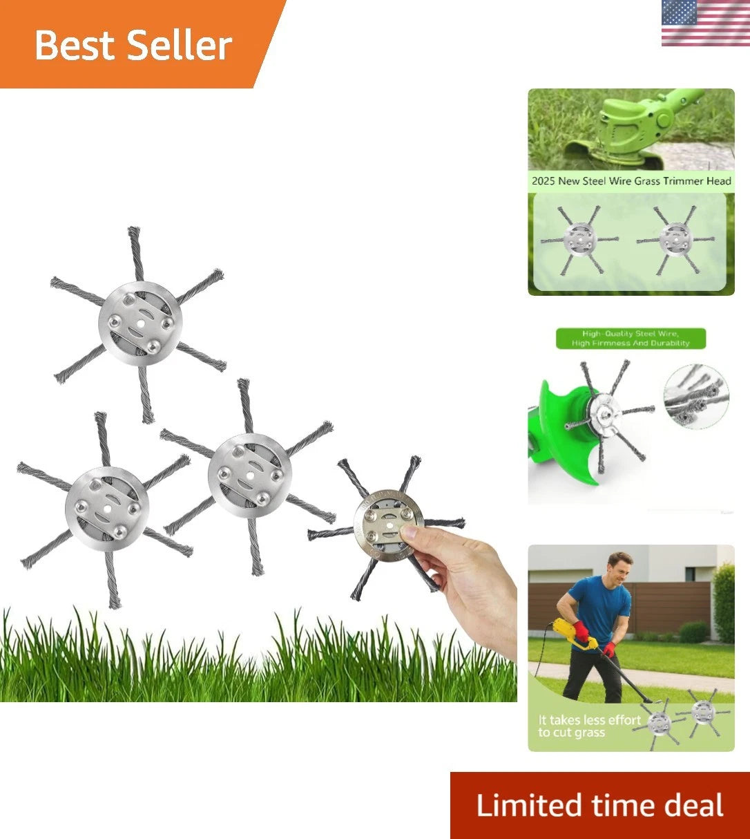 3X High-Strength Steel Wire Trimmer Heads for Electric String Trimmers