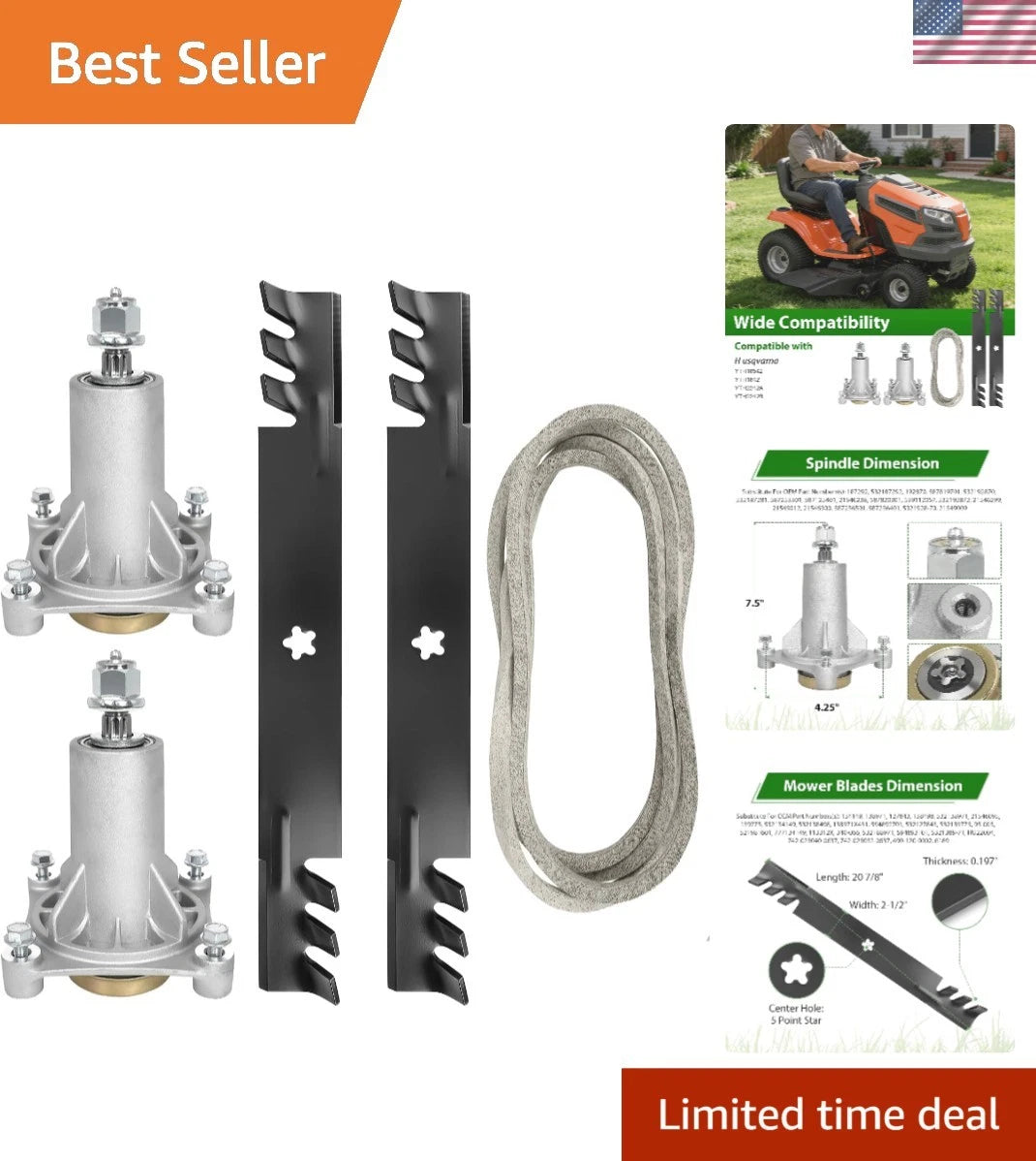 42-Inch Deck Rebuild Kit for Husqvarna (Includes Spindles & Blades)