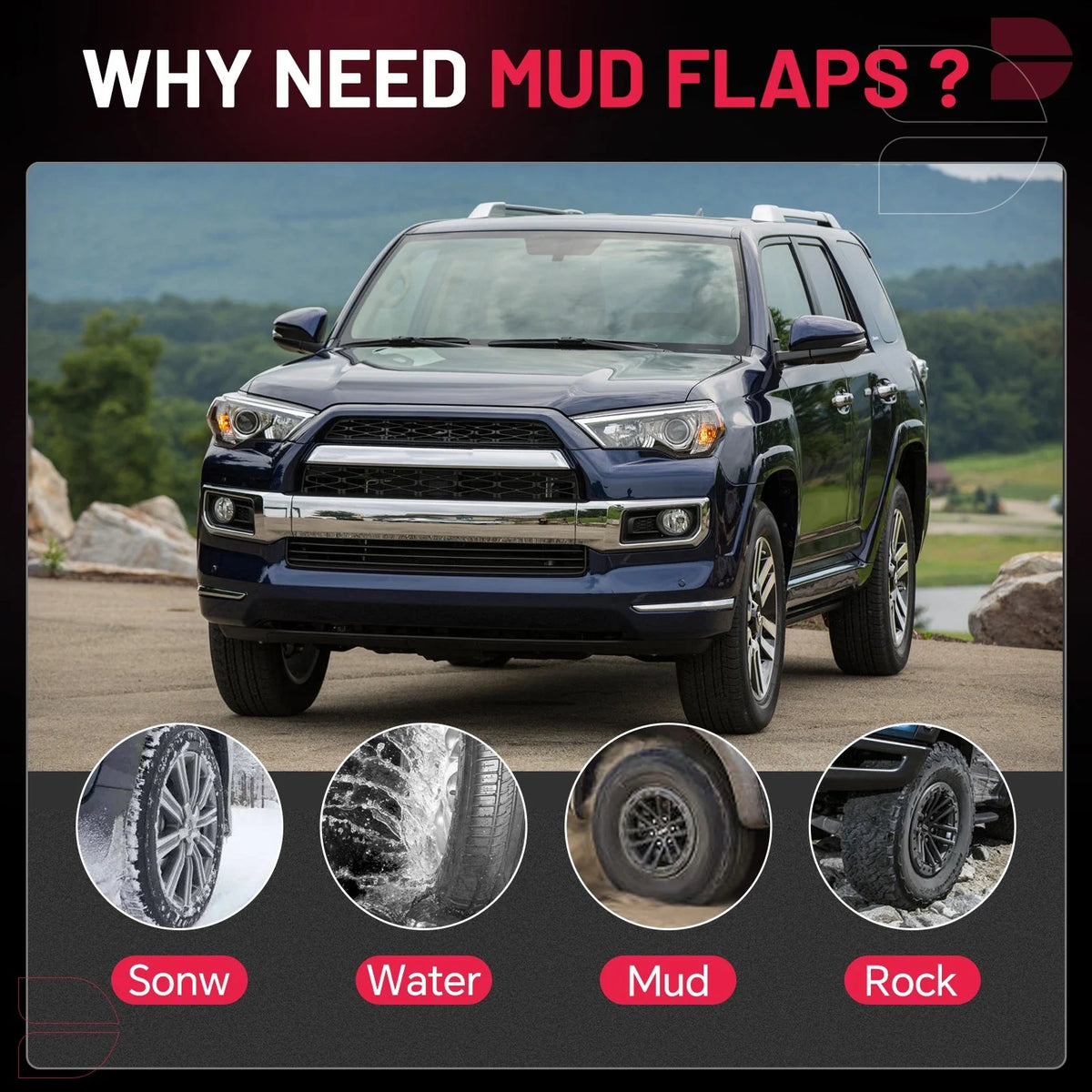 Mud Flaps Splash Guards for Toyota 4Runner (2010–2023) V6 Rear LH/RH