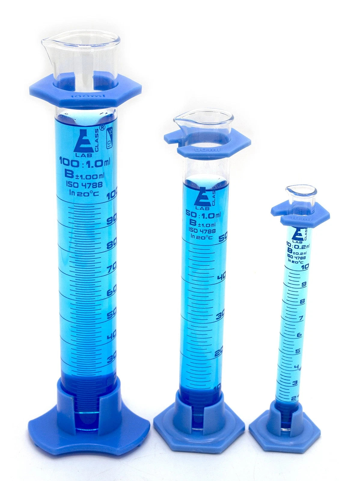 Set of 3 Graduated Cylinders for Laboratory Use (10mL, 50mL, 100mL)