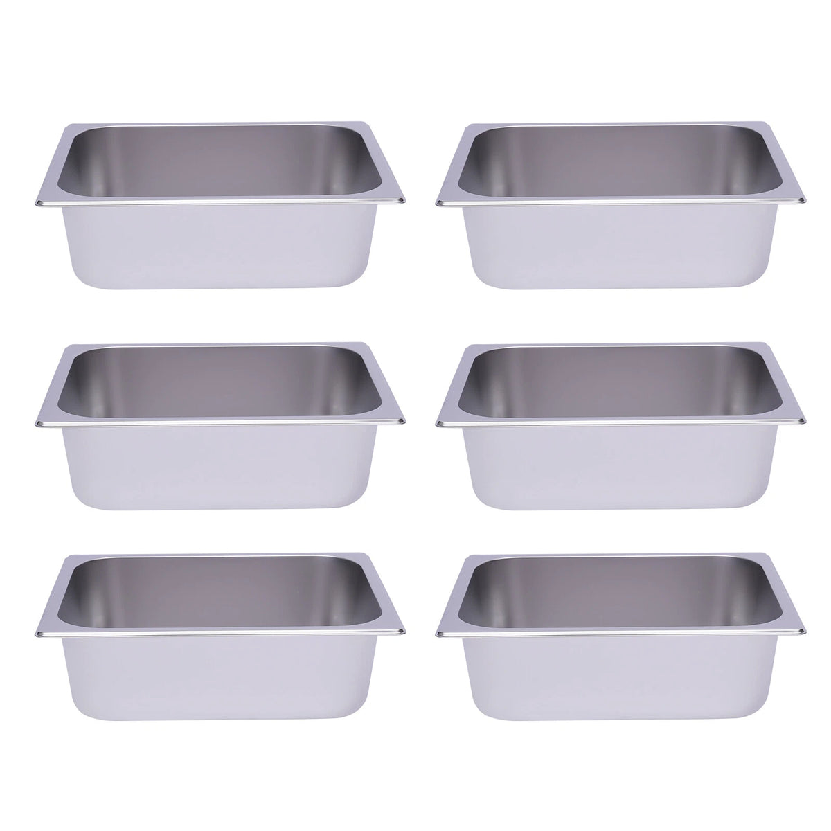 6 Pack 4" Deep Stainless Steel Steam Table Pans for Food Prep