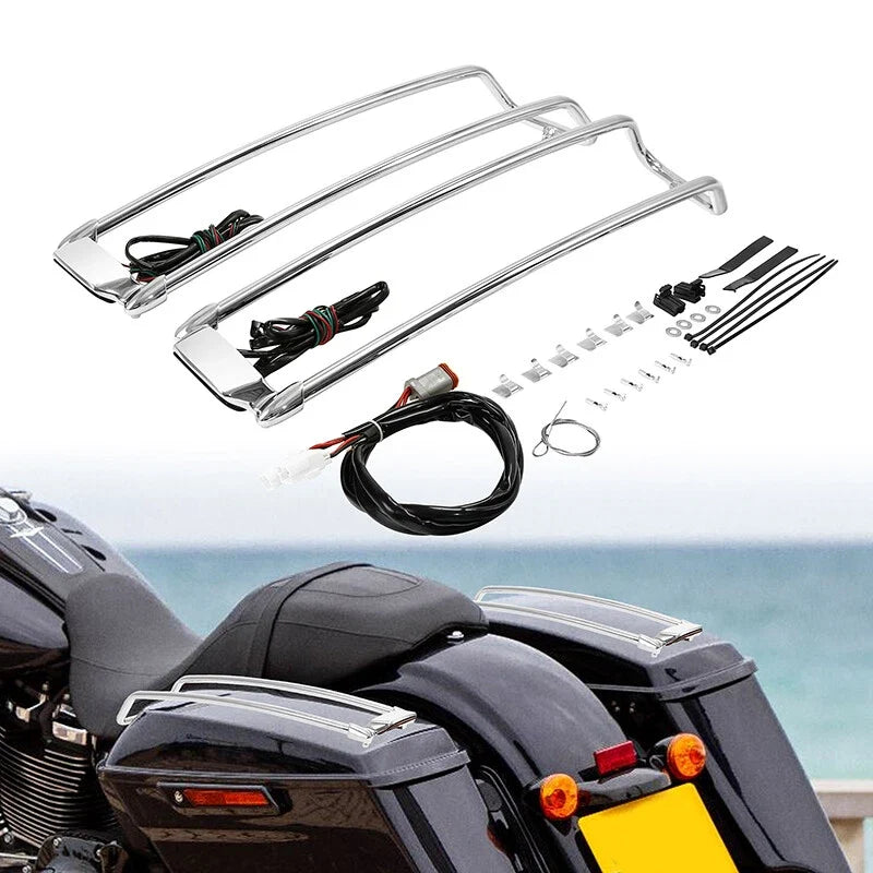 Chrome Saddlebag Lid Top Rail & LED Light for Harley Street Road Glide (1994–2013)