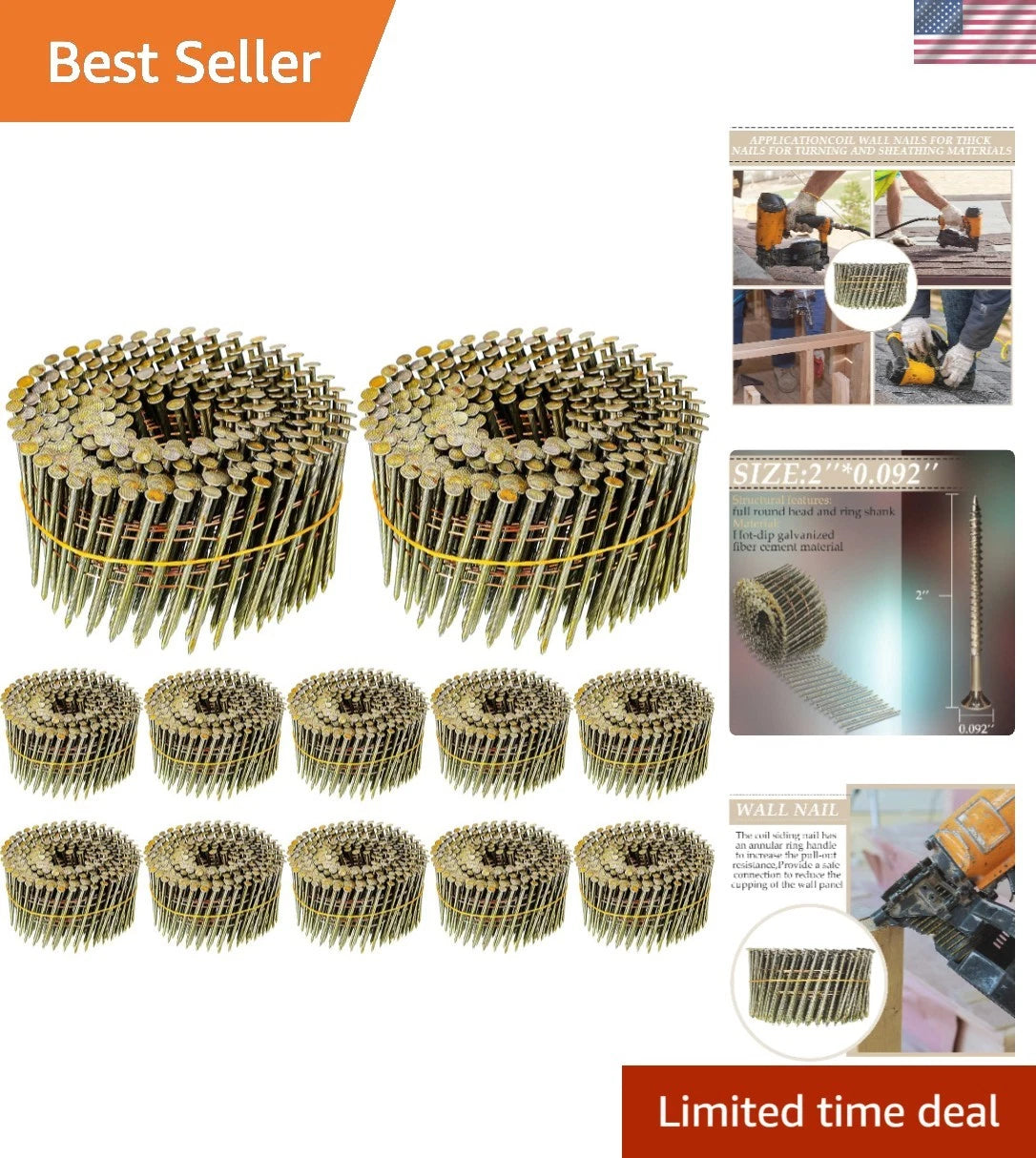 2-Inch Coil Siding Nails - Full Round Head for Reliable Construction