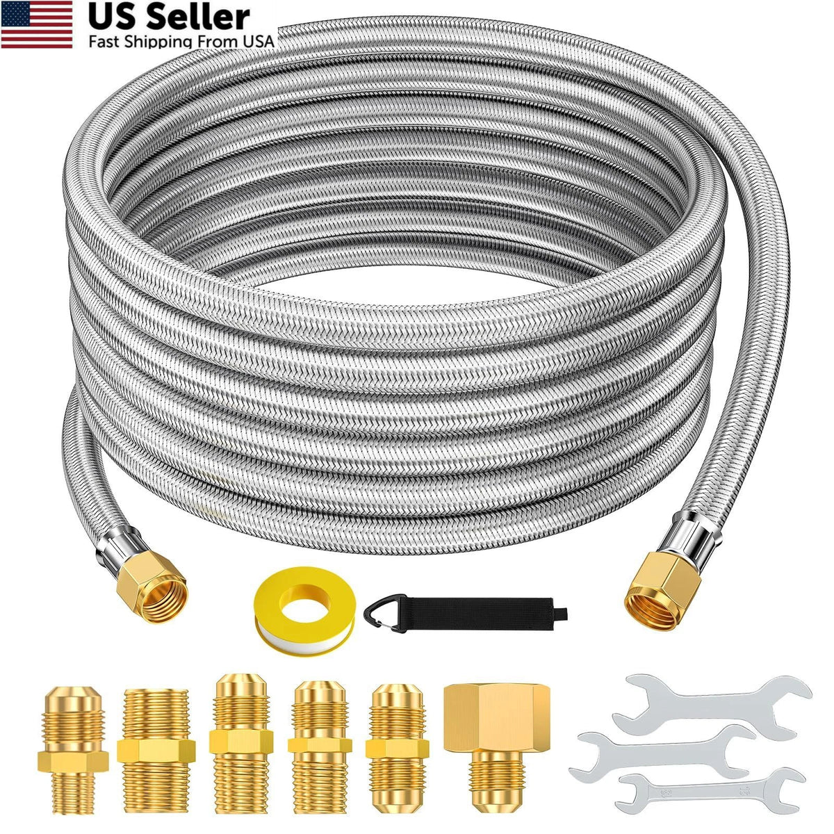 20 FT Stainless High Pressure Propane Hose Extender 3/8"