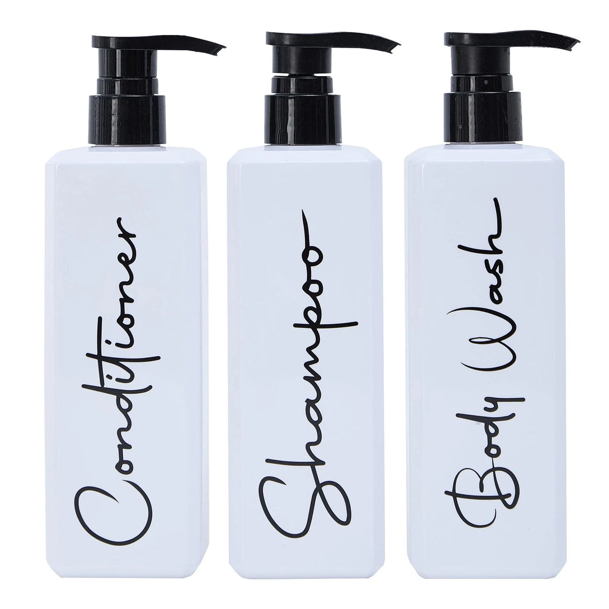 Set of 2 Refillable Shampoo and Conditioner Dispenser Bottles - White