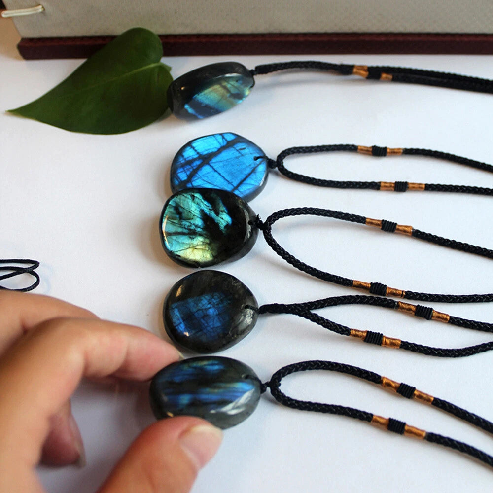3X Natural Labradorite Pendant Crystal Necklace Healing Stone
